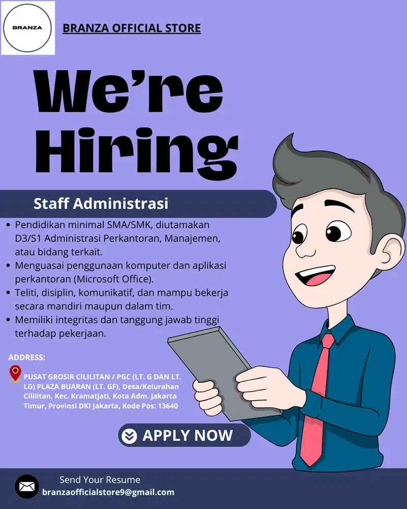 We Are Hiring Staff administrasi