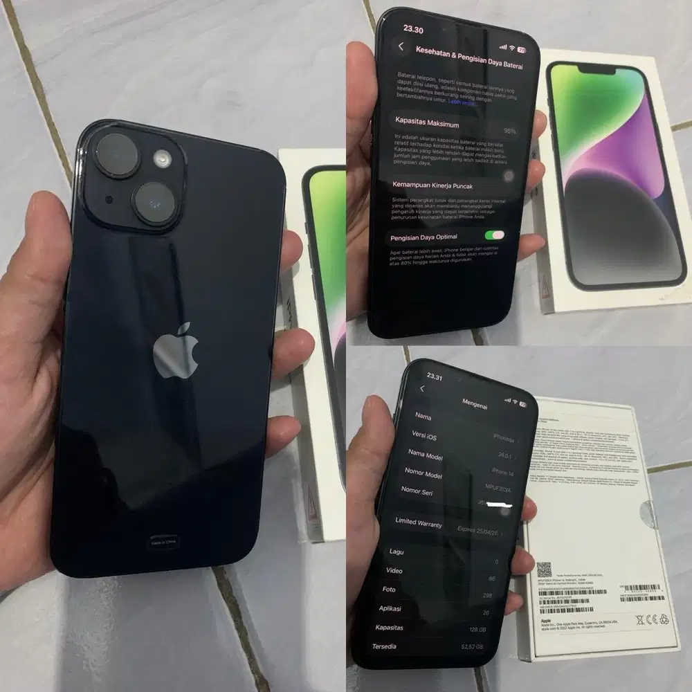Iphone 14 128gb midnight  garansi resmi ibox/digimap dan on 25-04-26