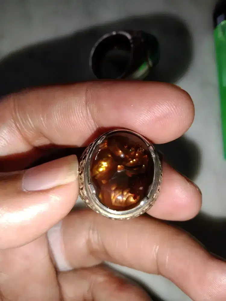 FIRE AGATE MEXICO, Ring Perak Ukir Batik