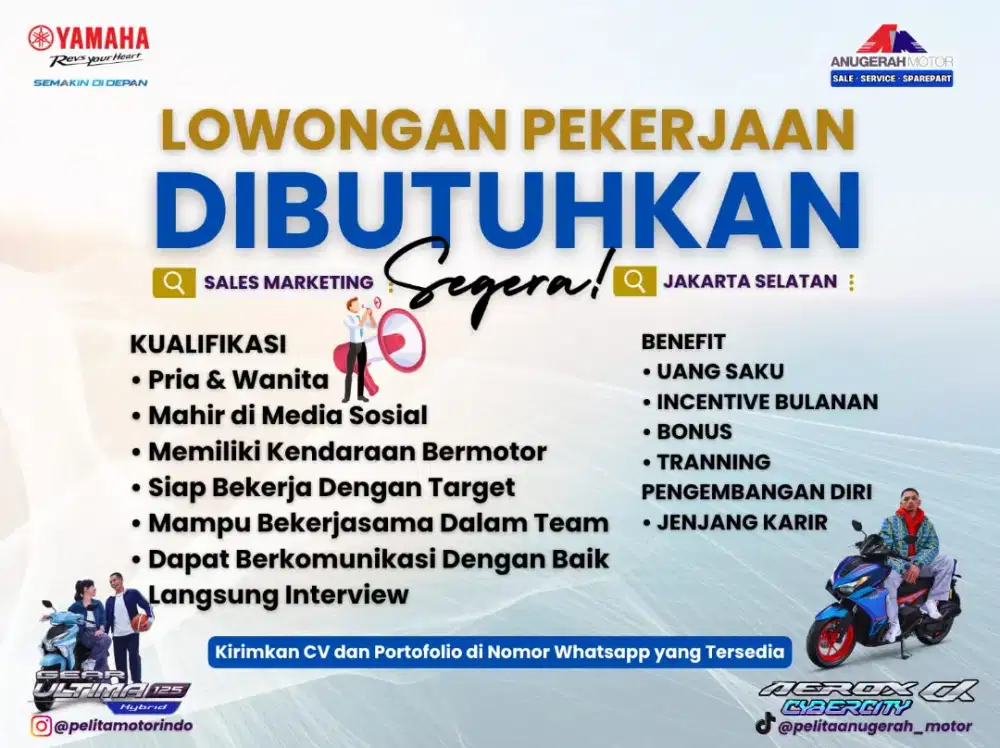 DIBUTUHKAN SEGERA! SALES MARKETING UNTUK AREA JAKSEL & JAKPUS.