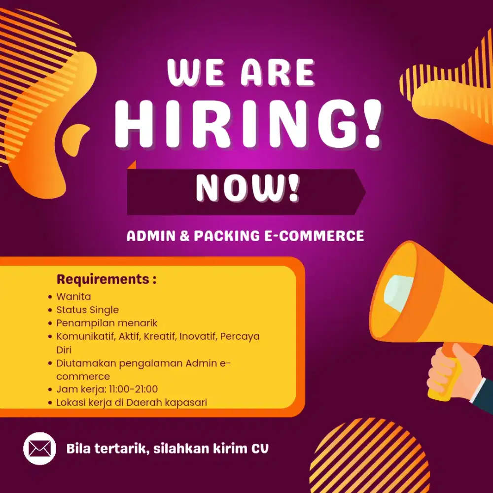 DIBUTUHKAN SEGERA ADMIN DAN PACKING ONLINE SHOP