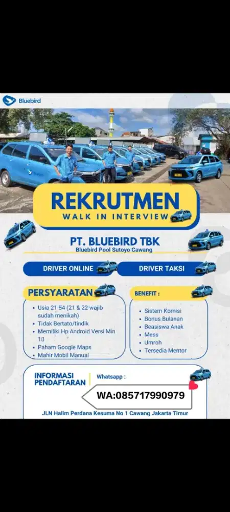 LOWONGAN DRIVER TAKSI BLUEBIRD GROUP