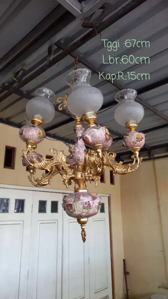 Lampu Gantung Cabang-6 Keramik- Babed Kuno