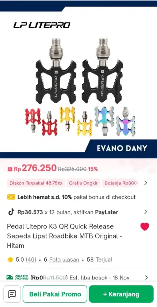Pedal Litepro Quick Release, universal bisa Sepeda lipat, MTB, BMX