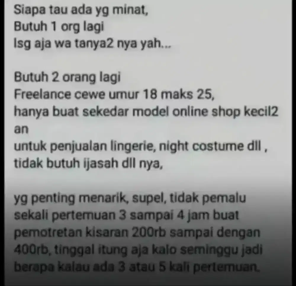 Freelance cw photoshot semua umur tanpa ijasah,