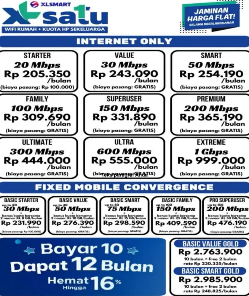 WIFI XLSatu Full unlimited Pemasangan One day service