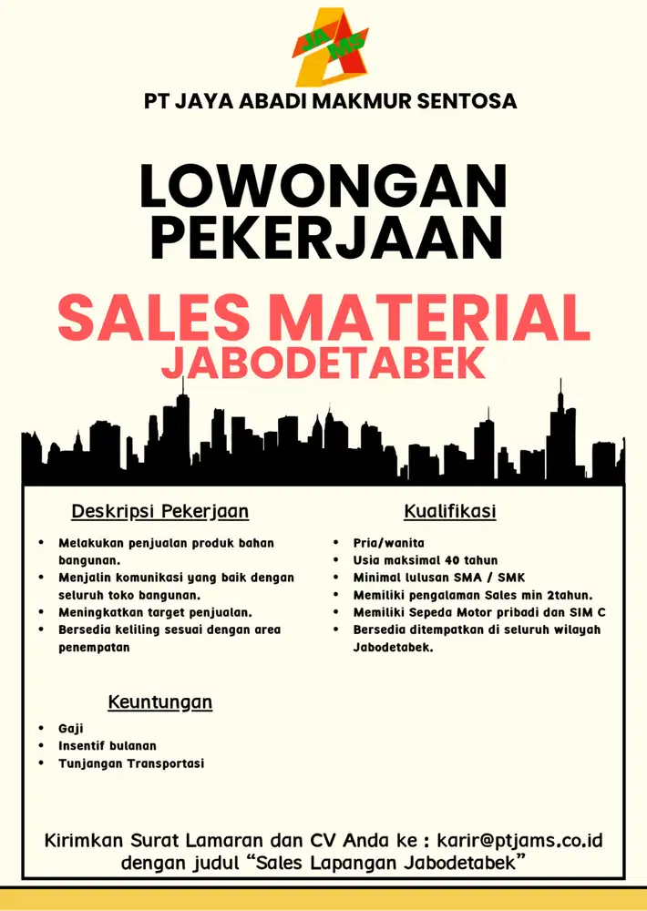 Lowongan Sales Material Bangunan dengan Insentif Menarik