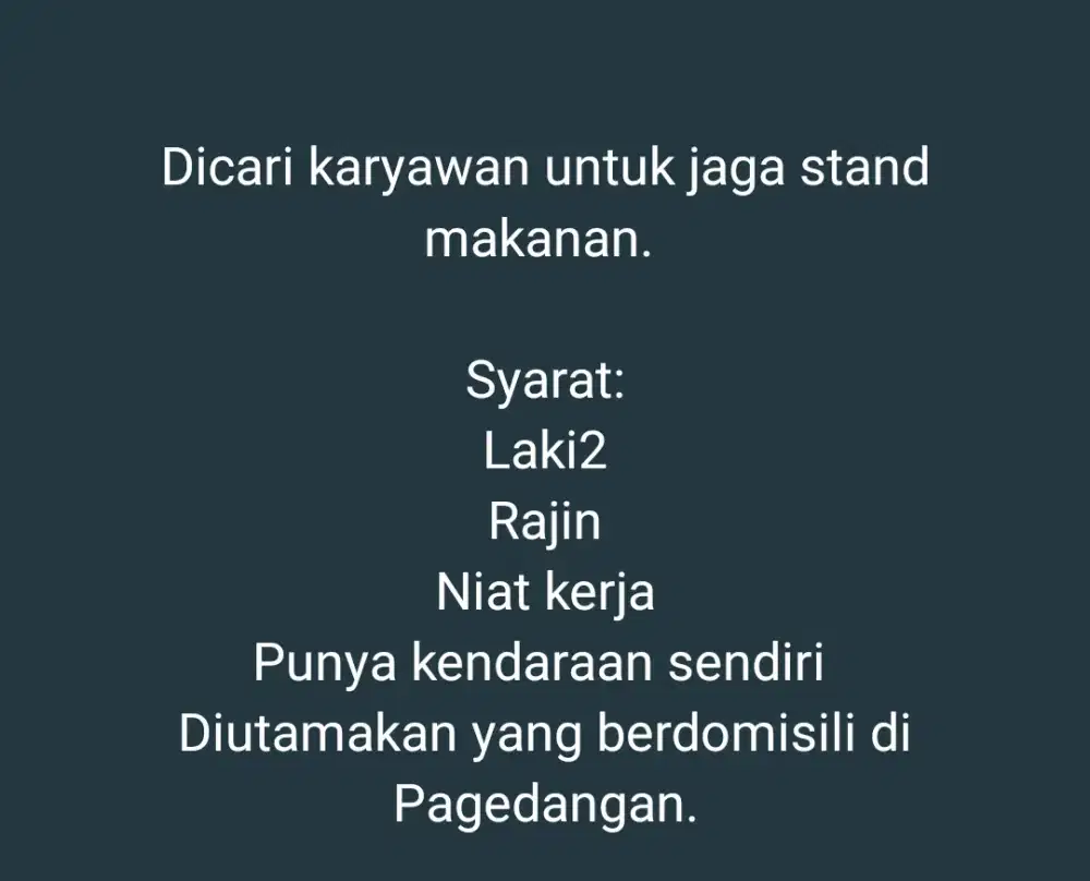 Lowongan pekerjaan jaga stand makanan