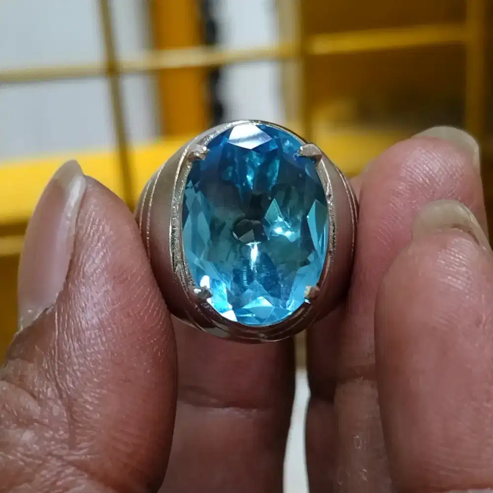 Swiss blue topaz kristal biru langit plus memo