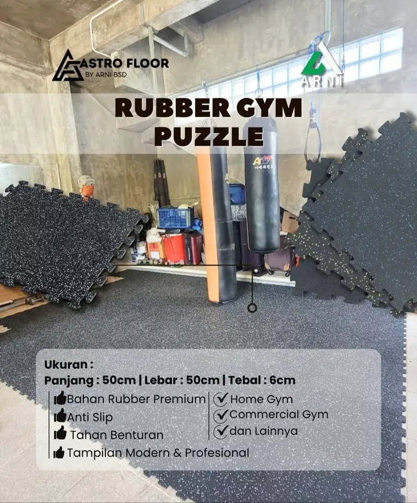 Matras Gym Karet Rubber Puzzle Gym 50cm x 50cm Anti Slip Permium