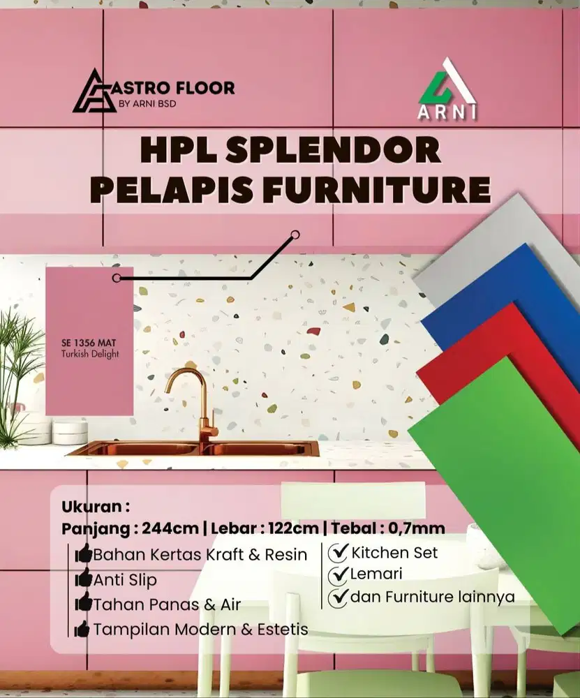 Pelapis Furniture HPL Solid Mate Decosheet Berbagai Warna