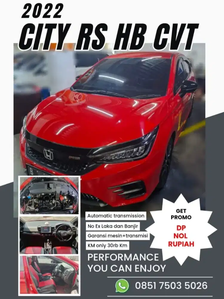HONDA CITY RS HB CVT MATIC AT 2022 MERAH KM.30RB DP. NOL.