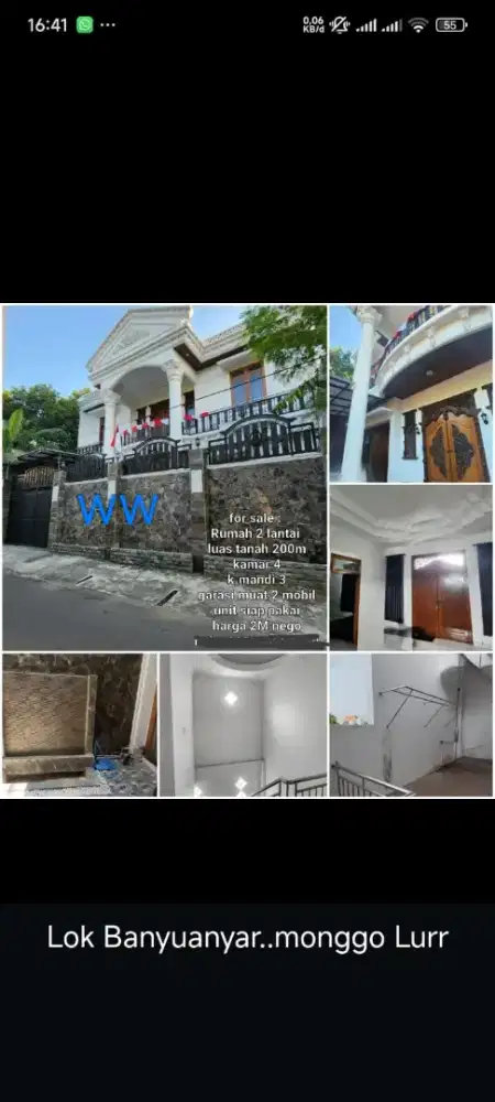 Jual rumah mewah lokasi Banyuanyar lt 200mtr hrg 2 Myd nego