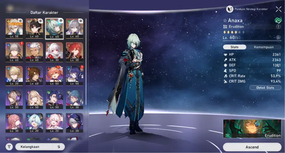 Akun Honkai Starrail (Anaxa+Sign, Dsb)