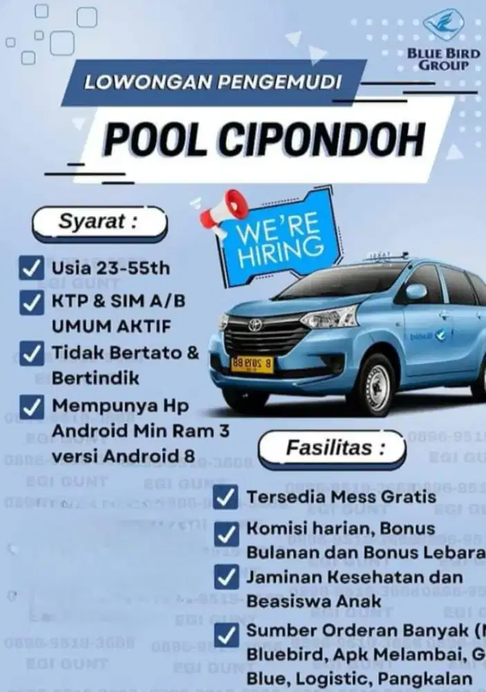 Lowongan supir taksi blue bird pool ci pondoh tangerang