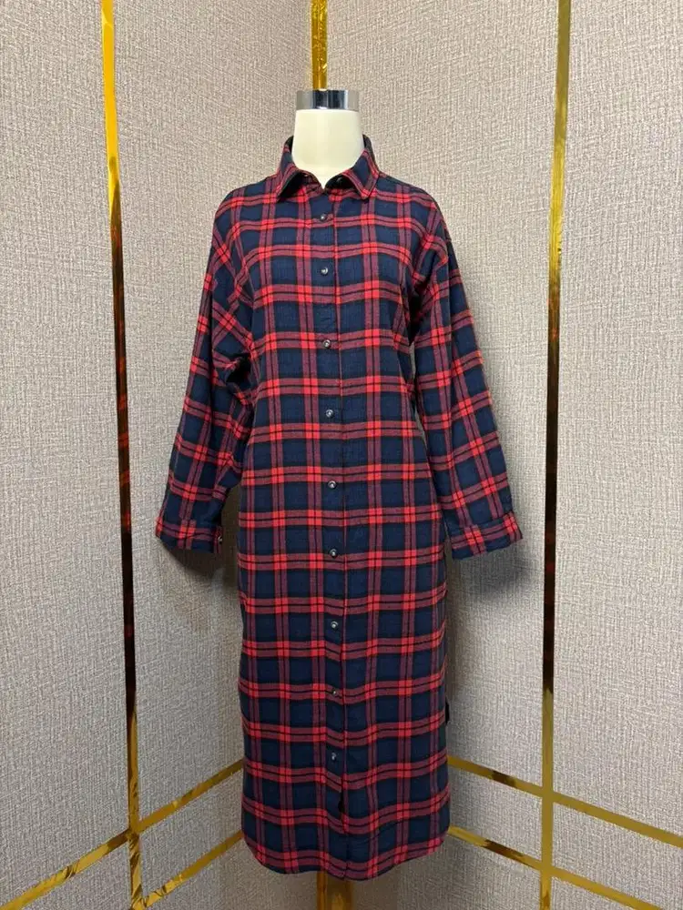 Dress Wanita Flannel Merah