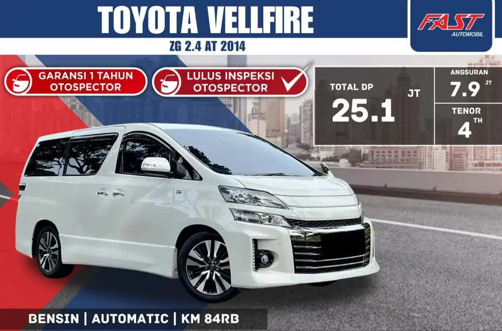 TOYOTA VELLFIRE ZG 2014 2.4 AT PILOT SEAT LOW KM.84RB PAJAK PNJG #F6ST