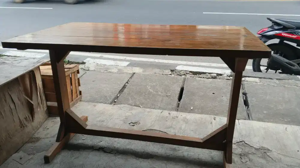 3 Meja Kayu + 6 Bangku Bakso - Cocok untuk Warung/Angkringan