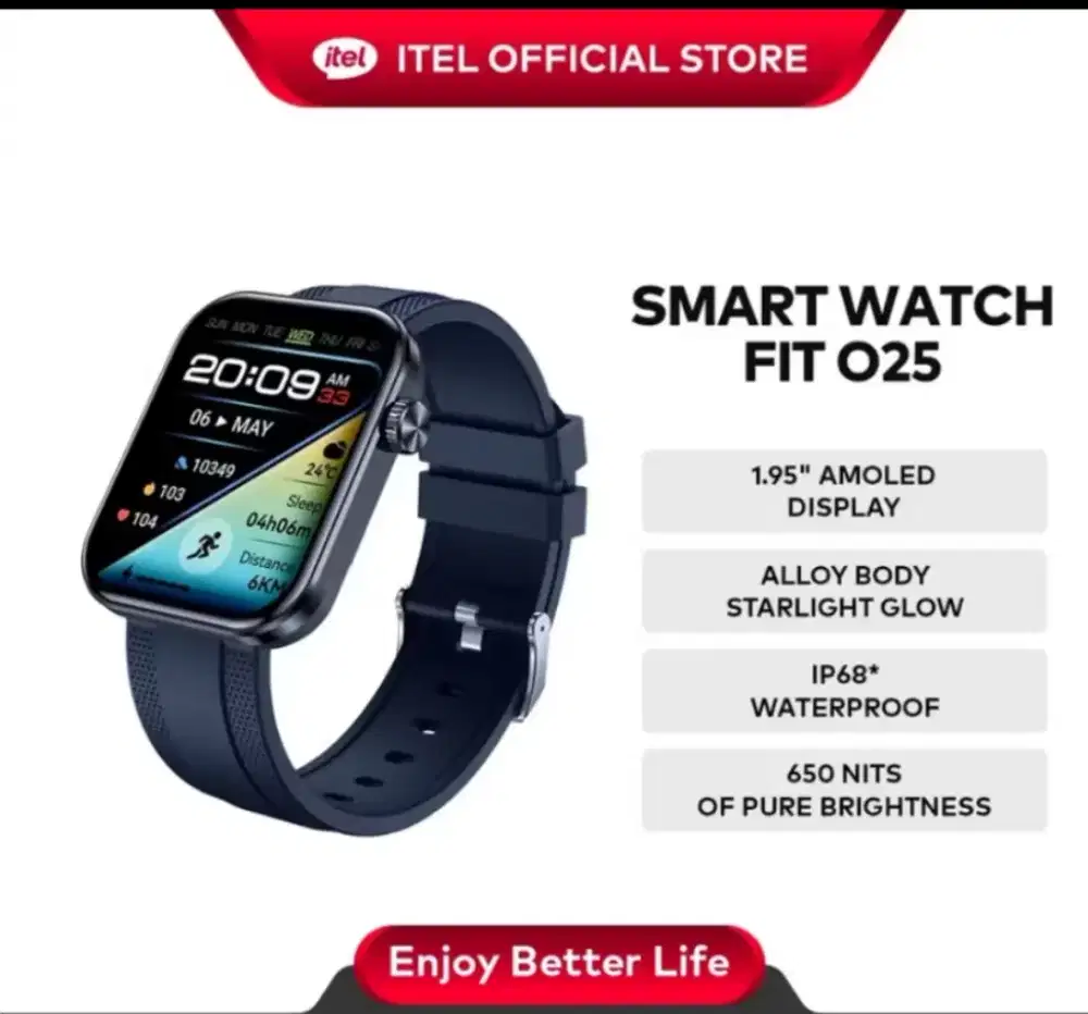 Murah itel smart watch fit O25 layar amoled menu complit grs resmi