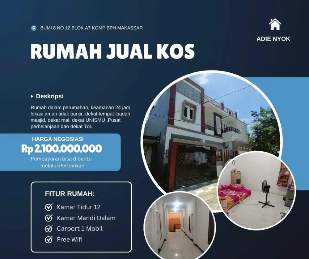 RUMAH DIJUAL BESERTA USAHA KOST HARGA 2,1 M (Nego tipis)