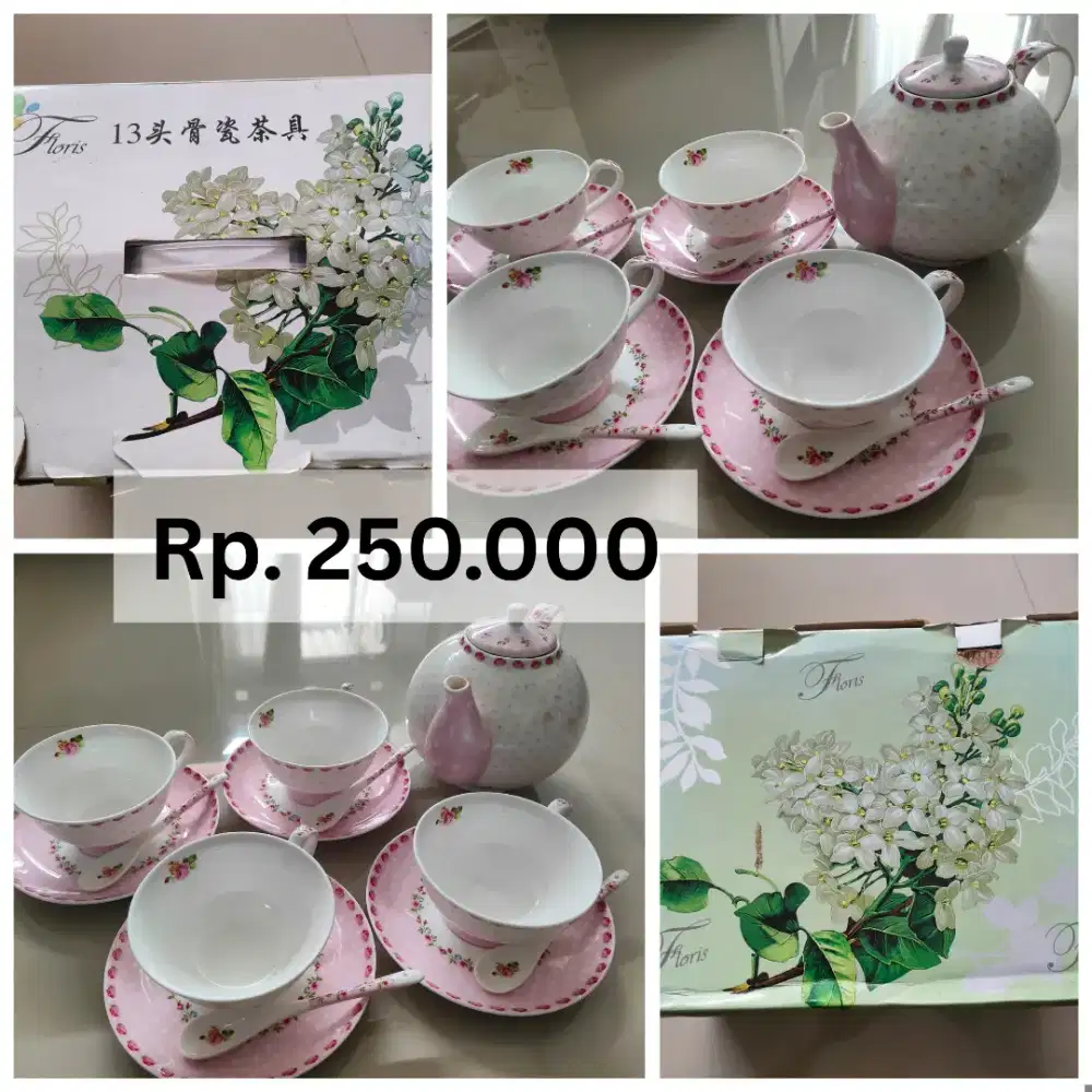 Tea Set Keramik Shabby Chic Floris (13 pcs) - Lengkap & Cantik Banget
