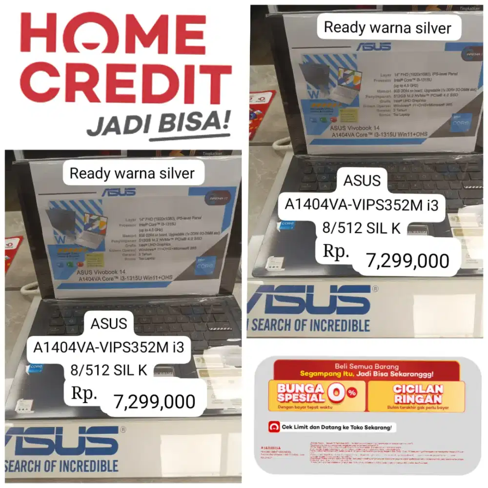 PROMO LAPTOP ASUS A1404VA-VIPS352M i3 8/512GB SIL K CICILAN BUNGA 0%