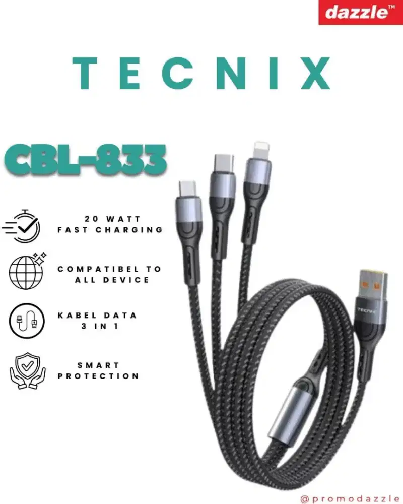 Tecnix CBL-833 Kabel Data Charger 3.1A Fast Charging