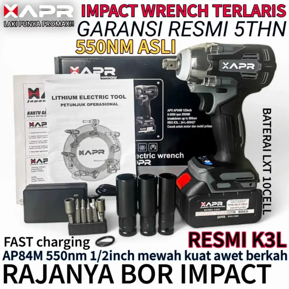 APR impact wrench ap84m 550nm baterai 88v standart accecoris 10cell