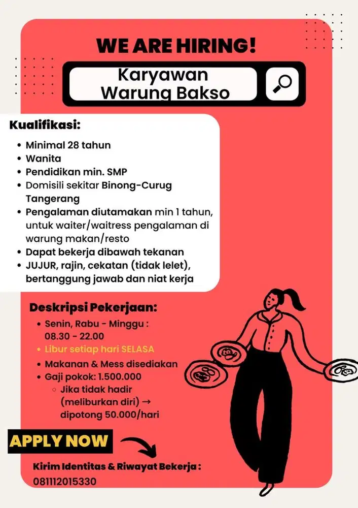 DICARI KARYAWAN WARUNG BAKSO