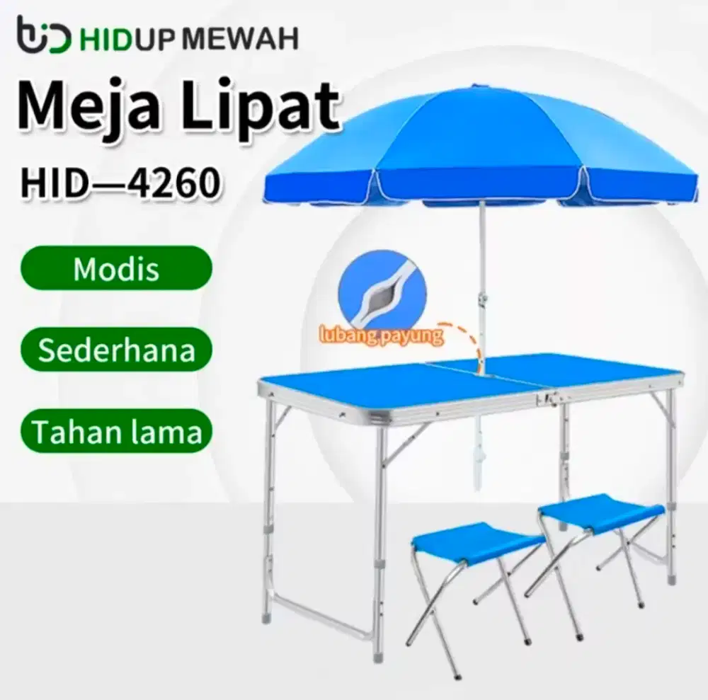 Meja lipat dan payung