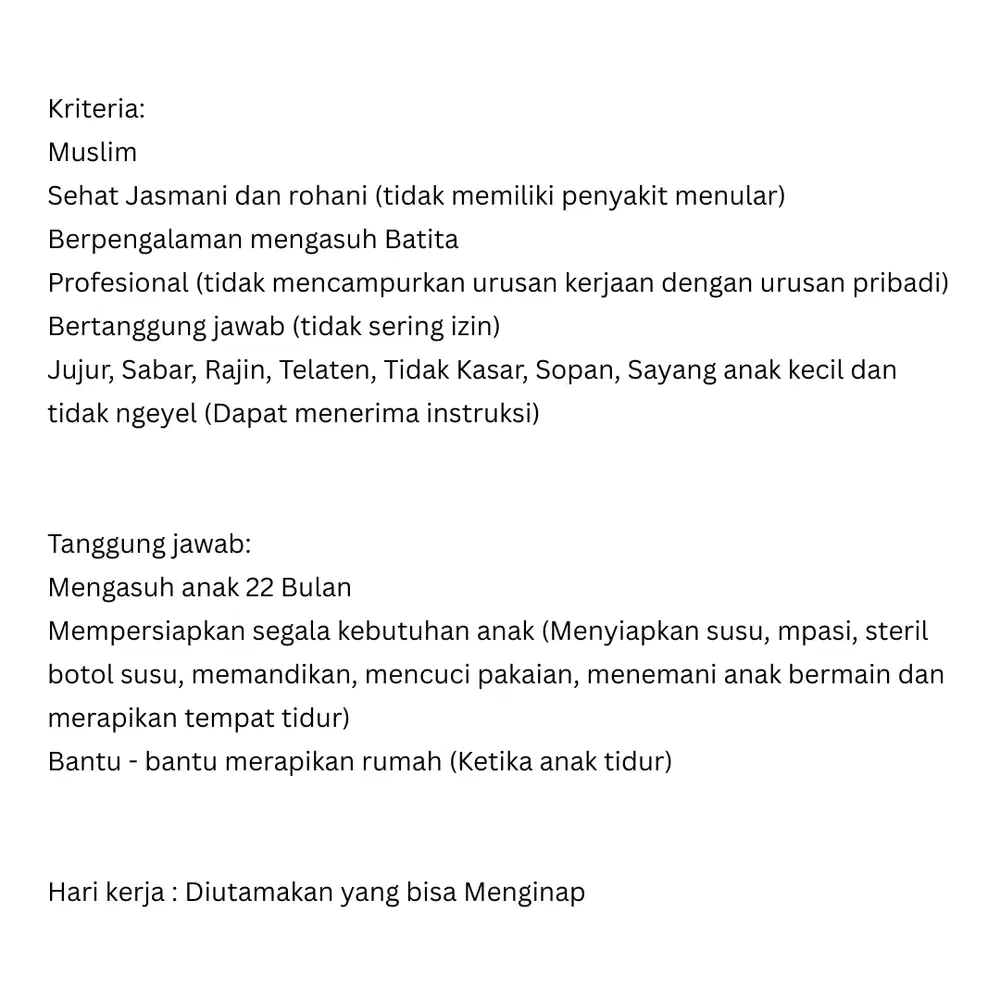 Lowongan baby sitter