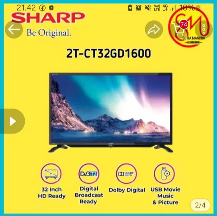 Tv LED Sharp digital 32inc type 2T-CT32GD1600
