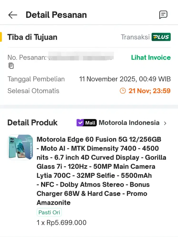 Seken Motorola Edge 60 Fusion Belum ada sehari