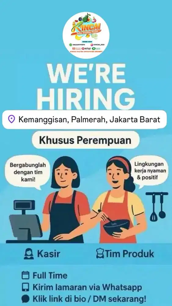 Lowongan kerja kasir dan produk khusus wanita