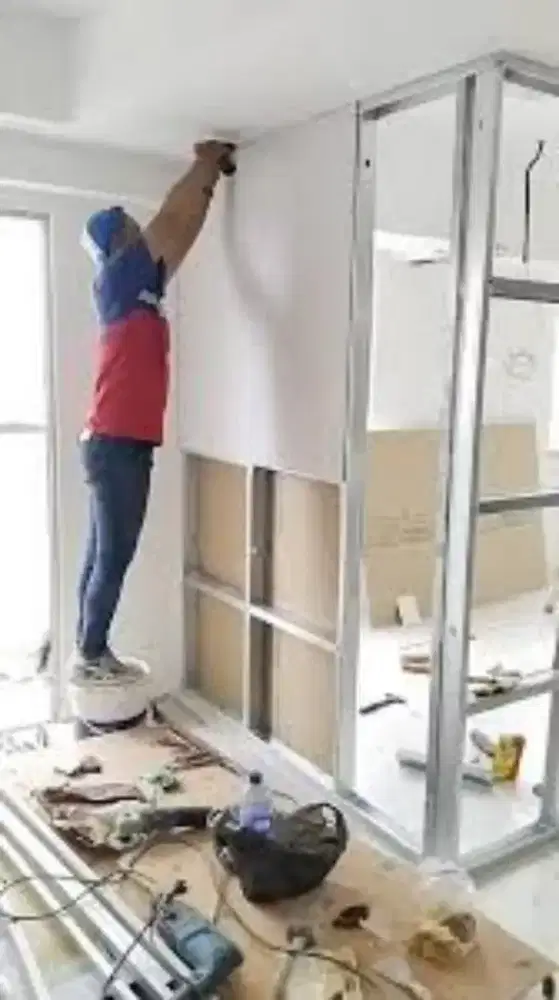 Pasang baja ringan pasang sekat partisi plafon PVC GRC renovasi rumah