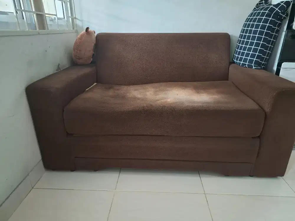 Sofabed fabric coklat tua ada minus