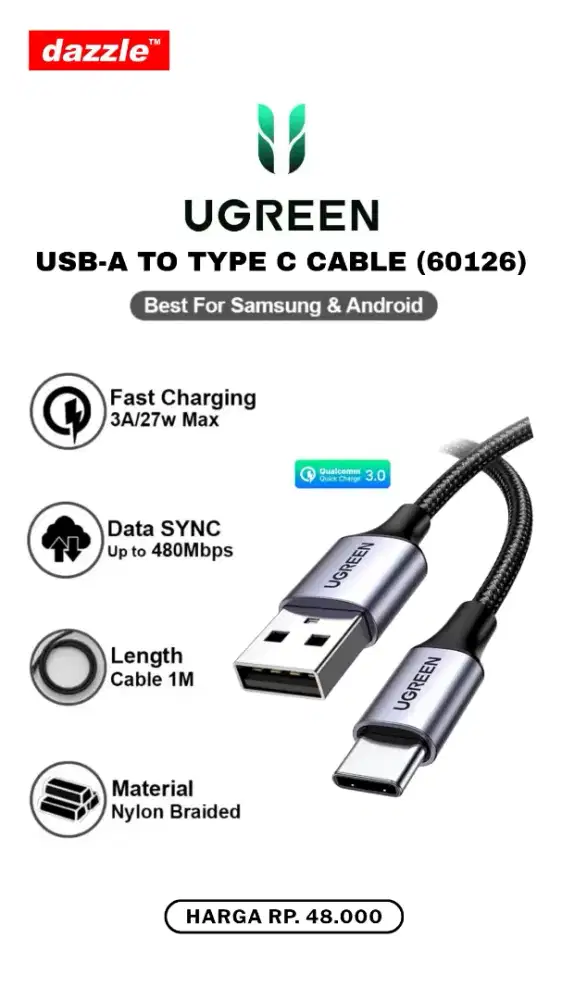 UGREEN USB A TO TYPE C CABLE (60126)
