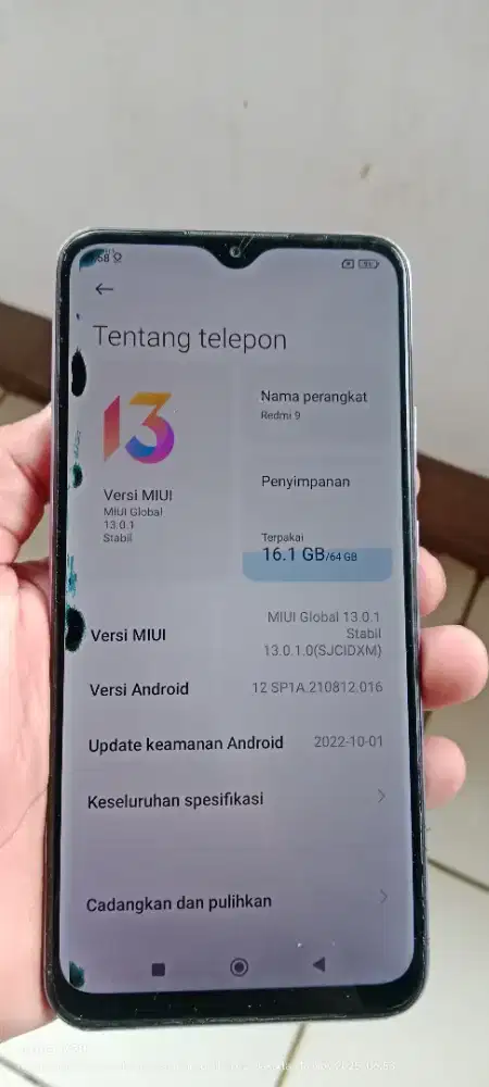 Redmi 9   4+1/64  mnus ada noda di layar sgel orian normal