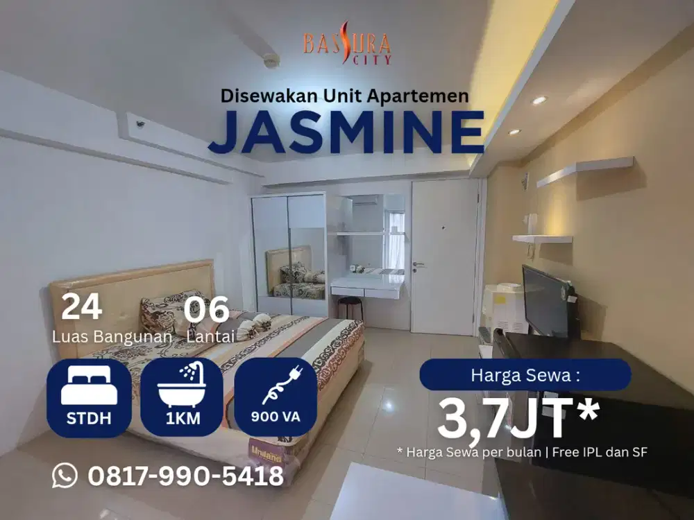 Sewa studio furnished hook lantai rendah tower Jasmine apartemen Bassura City call Maula
