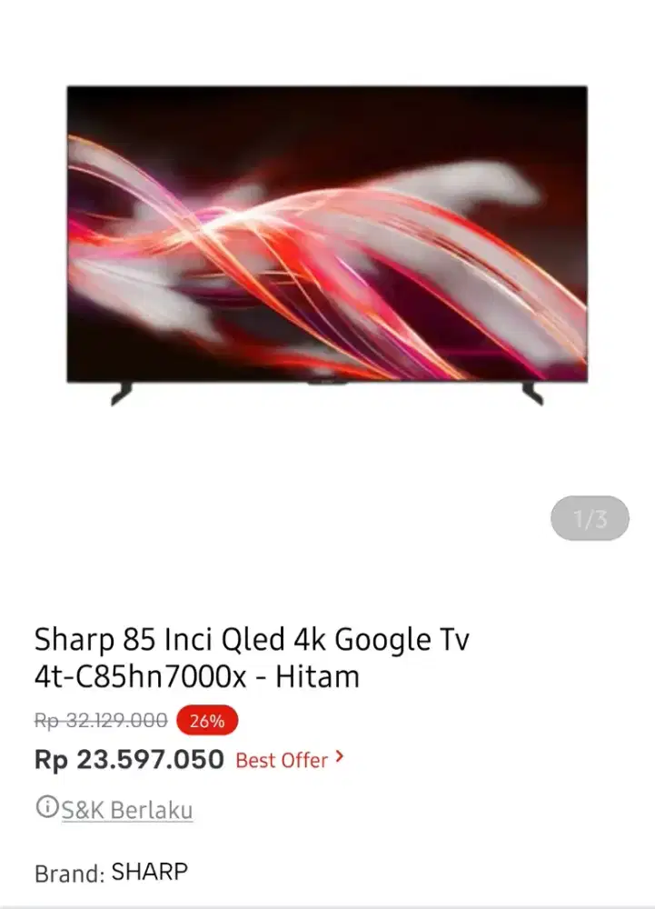 Sharp Qled google tv 4k 85 inci