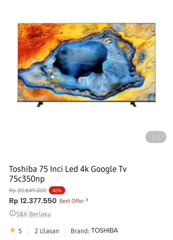 Toshiba google tv 75 inci