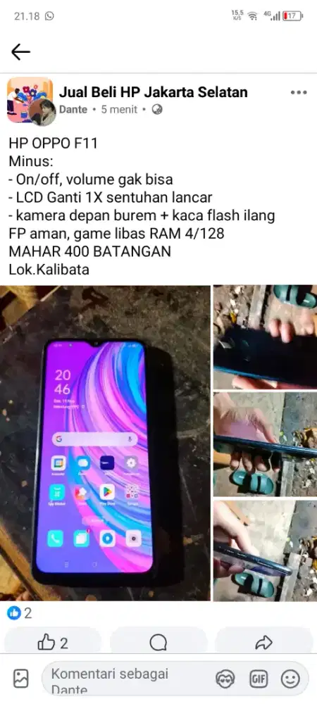 OPPO F11 dijual karena udah ada yang baru