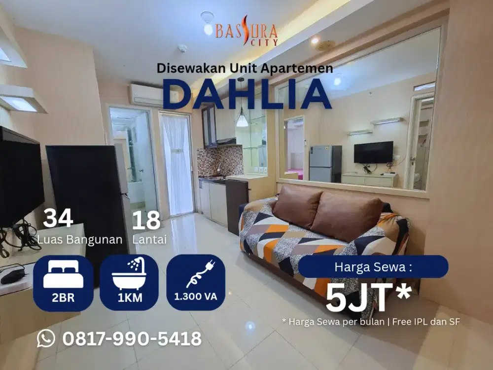 Sewa 2BR Furnished tower Dahlia apartemen Bassura City interior lengkap