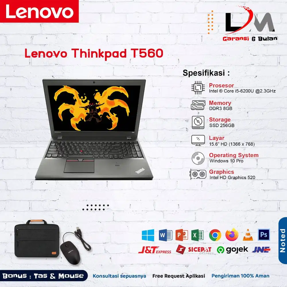 Lenovo Thinkpad T560 i5 Gen 6 Ram 8GB SSD 256GB 15.6 Win 10 Bergaransi