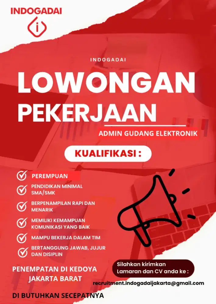Dibutuhkan untuk posisi admin di kedoya, Jakarta Barat Persyaratan