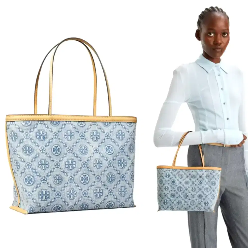 Mirror TB T monogram small denim tote bag