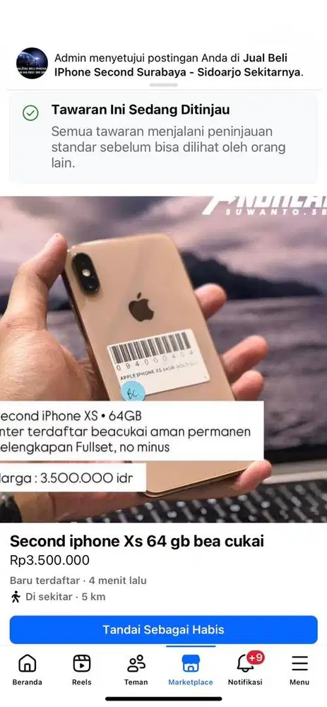 Second iphone Xs 64 gb bea cukai