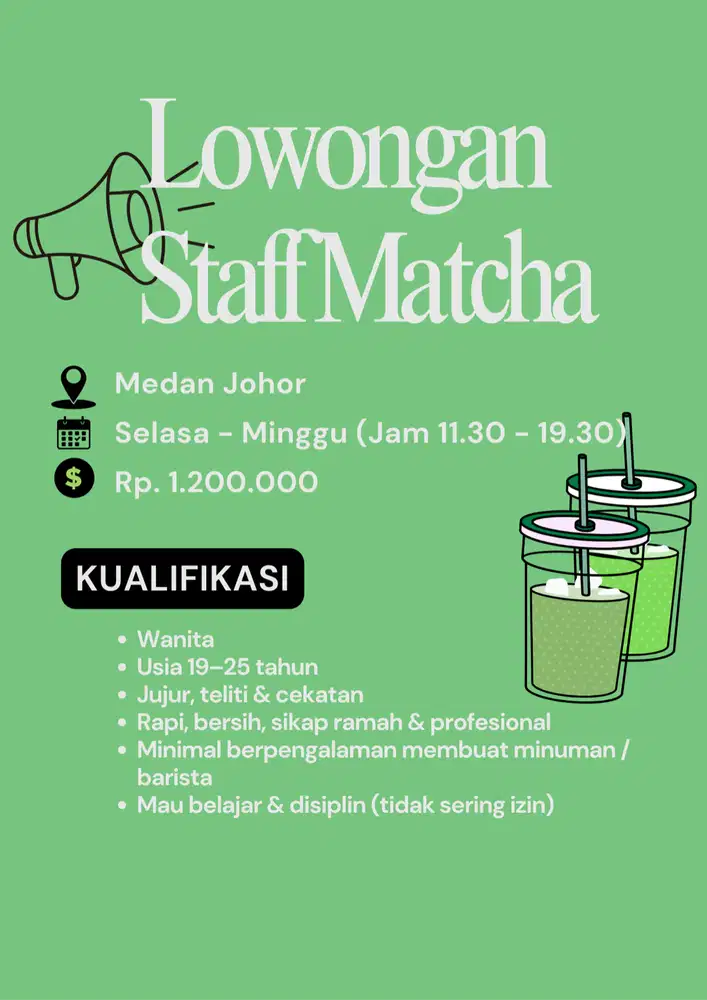 Staff Matcha Wanita Medan Johor Loker Lowongan Kerja
