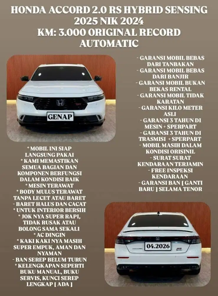 [ KM 3.000 ORIGINAL ] HONDA ACCORD RS HYBRID SENSING 2025 NIK 2024 AT