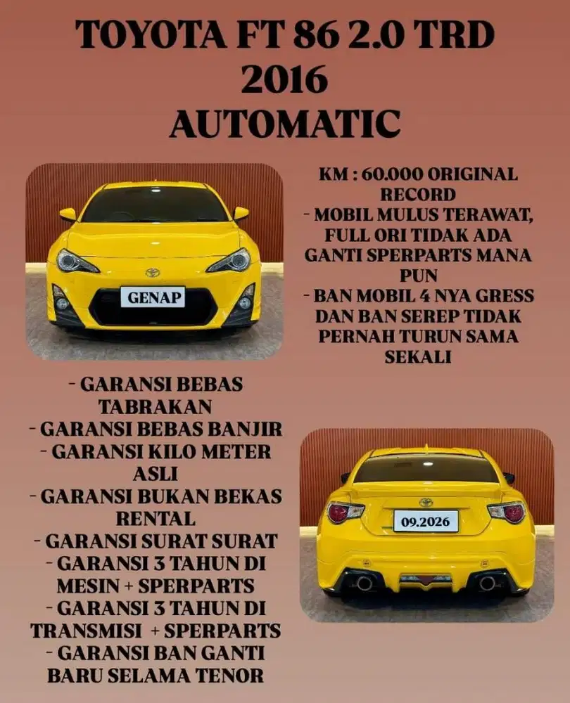 [ GARANSI 3 TAHUN ] TOYOTA FT 86 TRD 2.0 AT 2016 SIAP LANGSUNG PAKAI